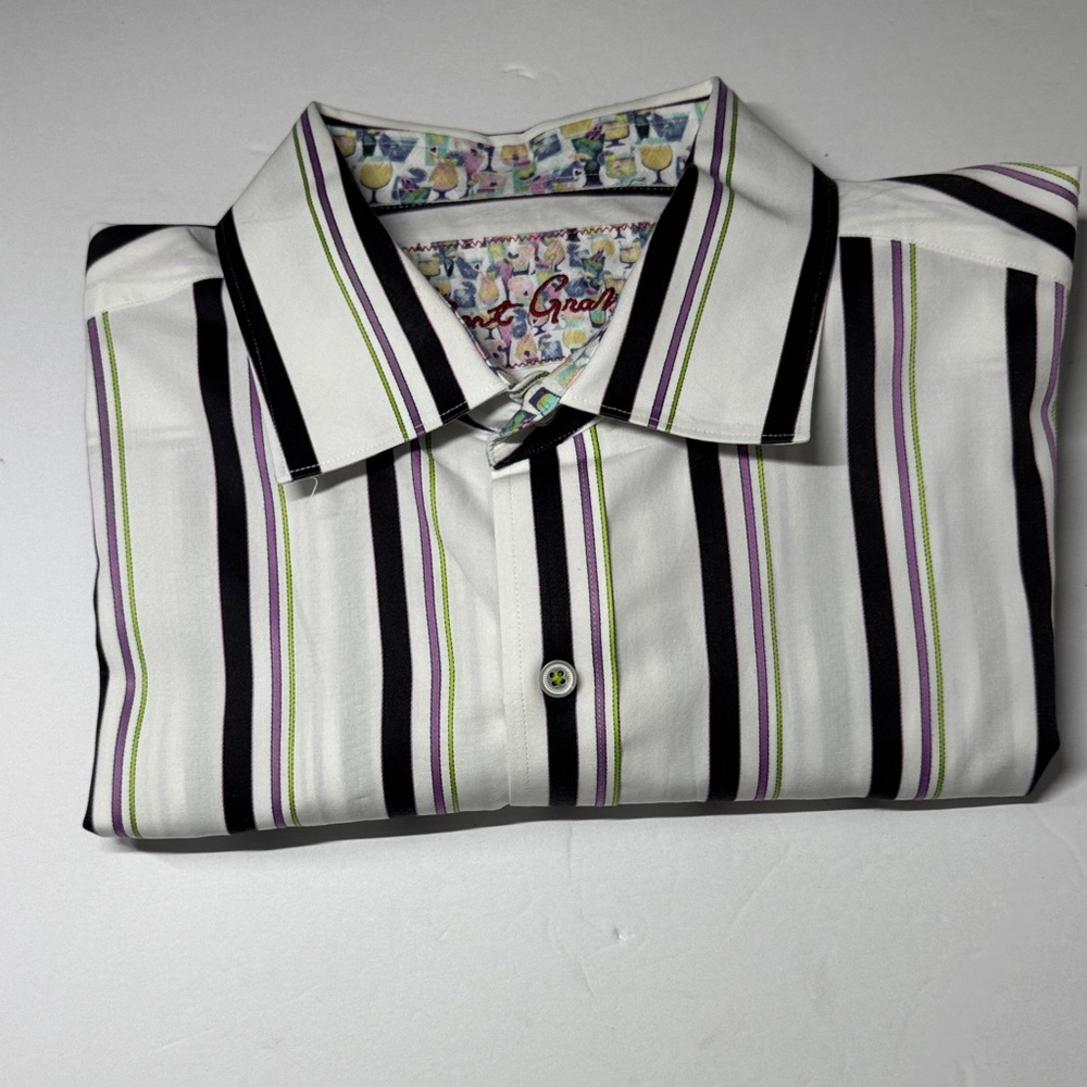 Robert Graham Striped Men's Shirt - Black, White, Purple